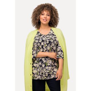 Ulla Popken  Shirt, Blüten, Ziernähte , A-Linie, Rundhals, 3/4-Arm 