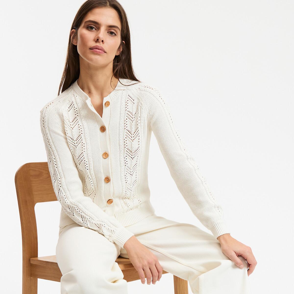 Image of Cardigan Aus Pointelle-strick Unisex Weiss S