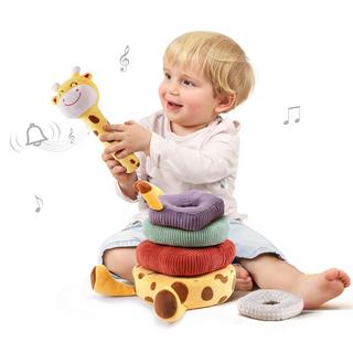 Activity-board  Jouet hochet en peluche pour bébé, jouet à empiler de la girafe, hochets doux pour animaux, jouets à saisir avec clochette 