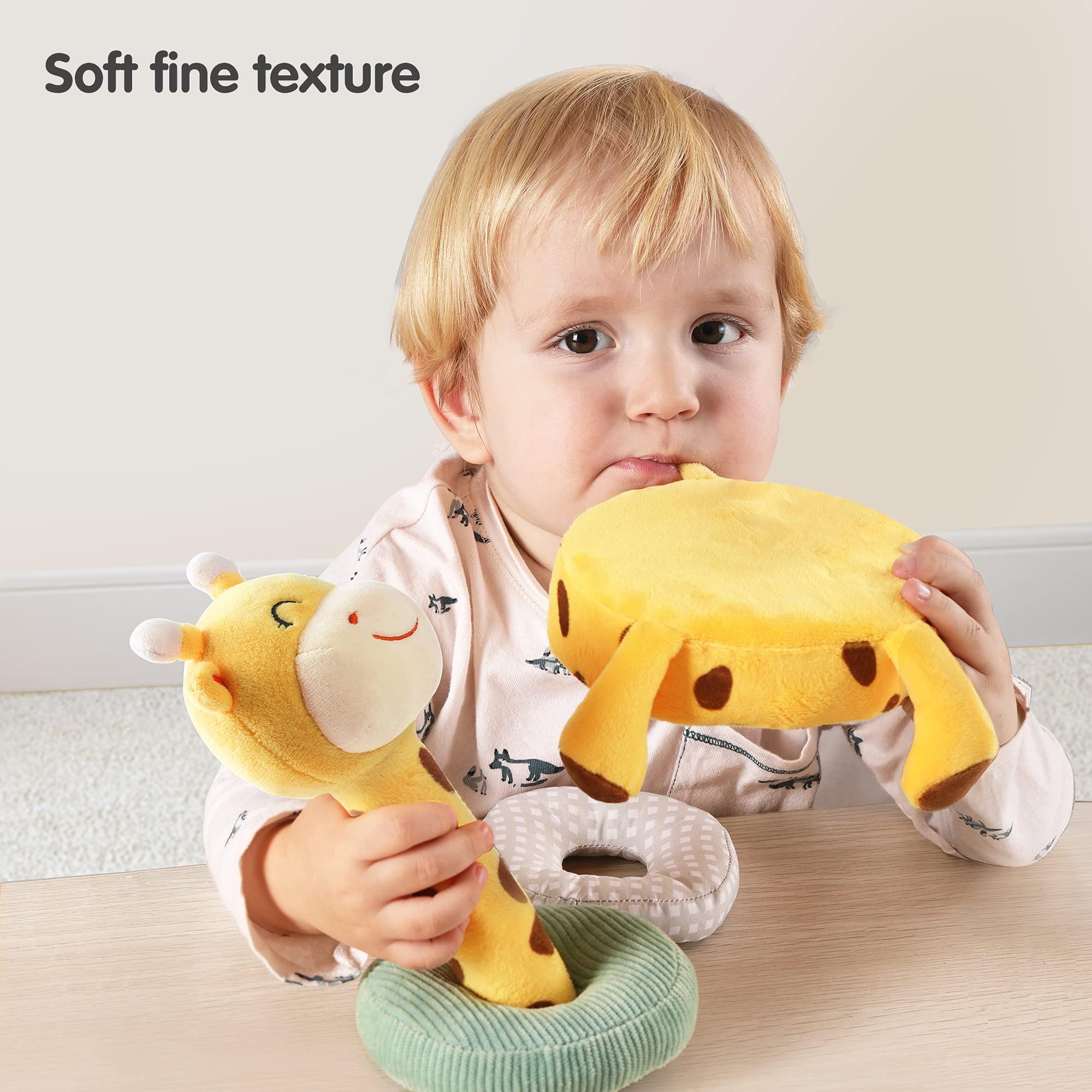 Activity-board  Jouet hochet en peluche pour bébé, jouet à empiler de la girafe, hochets doux pour animaux, jouets à saisir avec clochette 