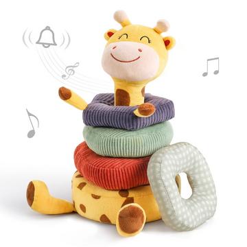 Jouet hochet en peluche pour bébé, jouet à empiler de la girafe, hochets doux pour animaux, jouets à saisir avec clochette