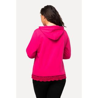 Ulla Popken  Hoodie, Spitze, Hahnentritt-Band, Langarm, Kapuzenshirt 