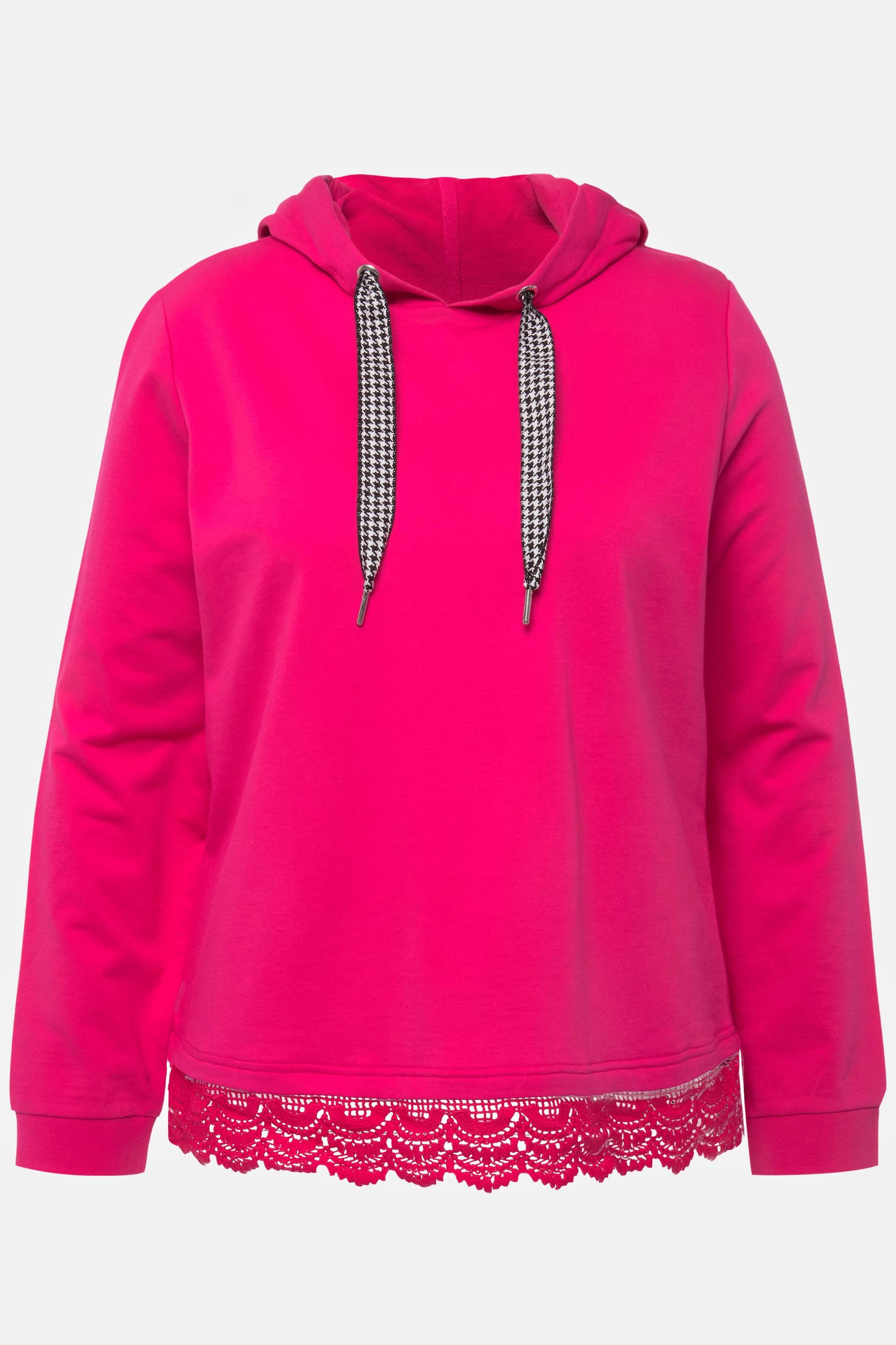 Ulla Popken  Hoodie, Spitze, Hahnentritt-Band, Langarm, Kapuzenshirt 