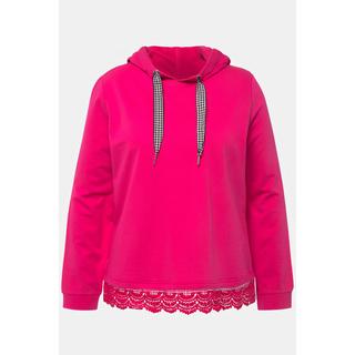 Ulla Popken  Hoodie, Spitze, Hahnentritt-Band, Langarm, Kapuzenshirt 