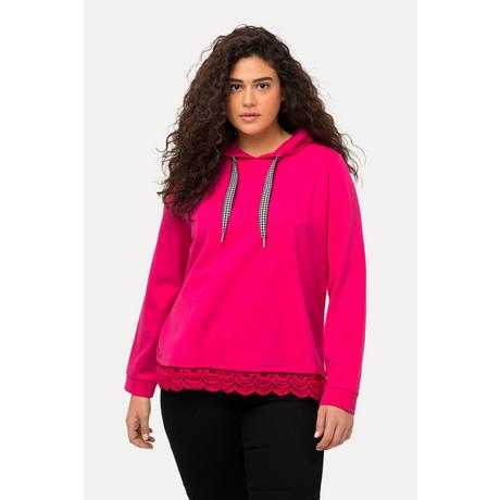 Ulla Popken  Hoodie, Spitze, Hahnentritt-Band, Langarm, Kapuzenshirt 