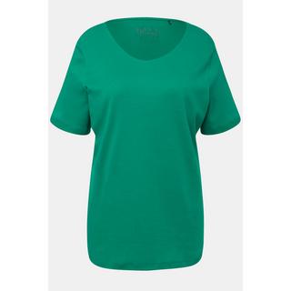 Ulla Popken  T-shirt doublé sur le devant, col rond et manches courtes - coupe Slim Fit 