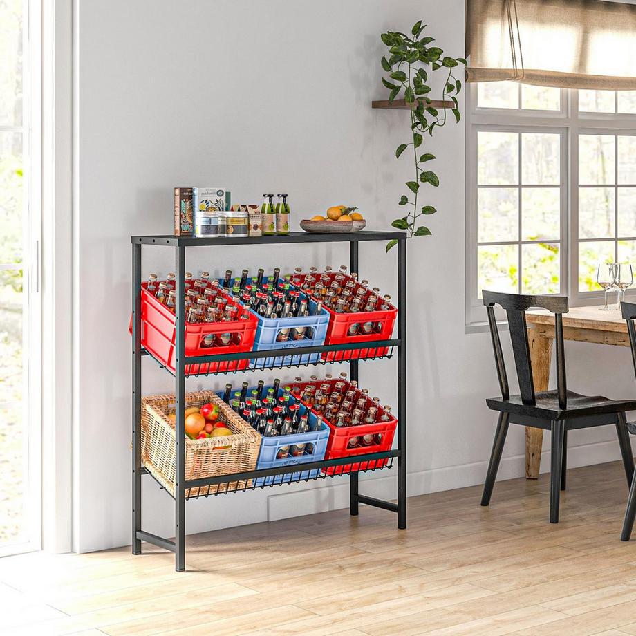 Northio Getränkekistenregal freistehend für 6 Kisten, verstellbare Regalhöhe, 3 Ebenen, rutschfest, 103 x 33 x 113,5 cm, Stahl  
