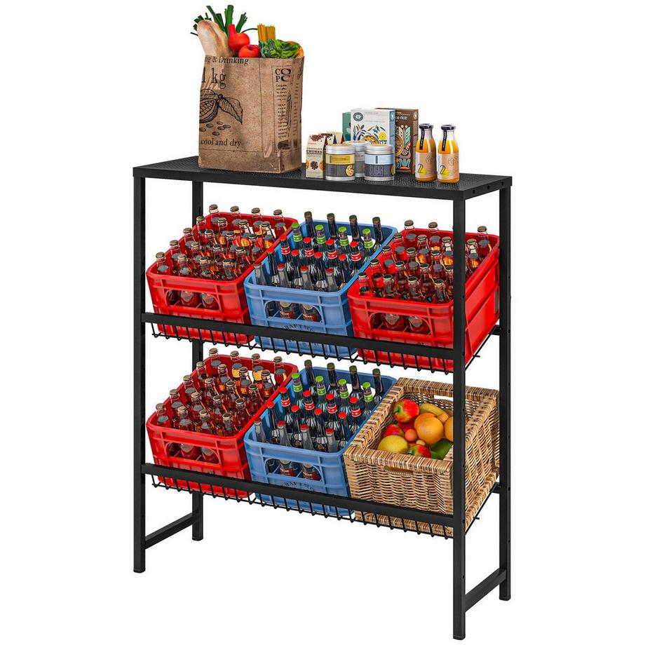 Northio Getränkekistenregal freistehend für 6 Kisten, verstellbare Regalhöhe, 3 Ebenen, rutschfest, 103 x 33 x 113,5 cm, Stahl  