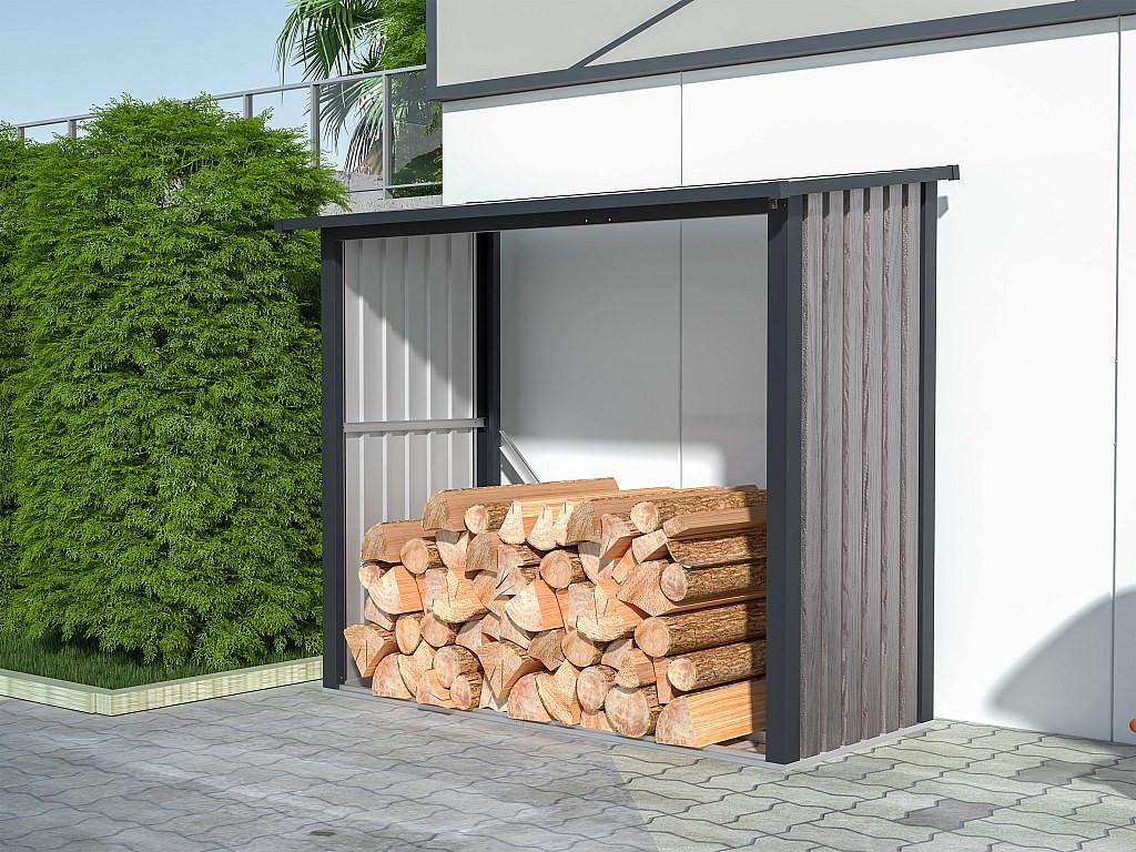 Vente-unique Kaminholzregal aus verzinktem Stahl mit Holzeffekt - 2 Ster - 1,98 m3 - 182 x 89 x 156 cm - BIRWOOD  