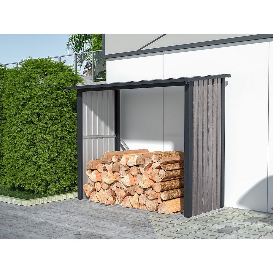 Vente-unique Casetta ceppi di legno Acciaio galvanizzato effetto Legno 1,98m3 2 steri L182xP89xH156cm - BIRWOOD  