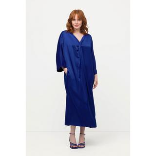 Ulla Popken  Robe midi en satin à col V, manches courtes et poches 