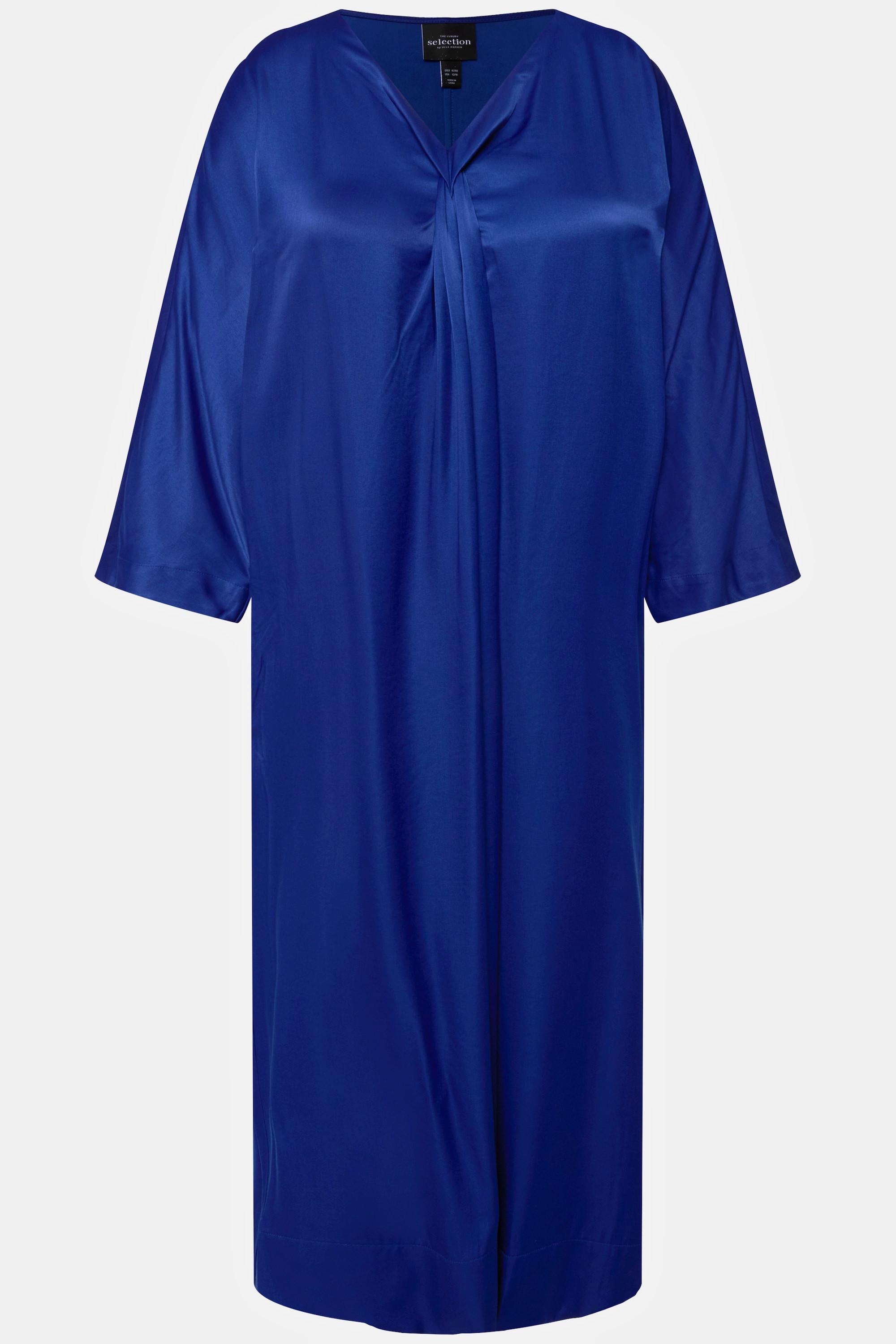 Ulla Popken  Robe midi en satin à col V, manches courtes et poches 