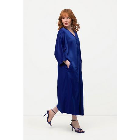 Ulla Popken  Robe midi en satin à col V, manches courtes et poches 