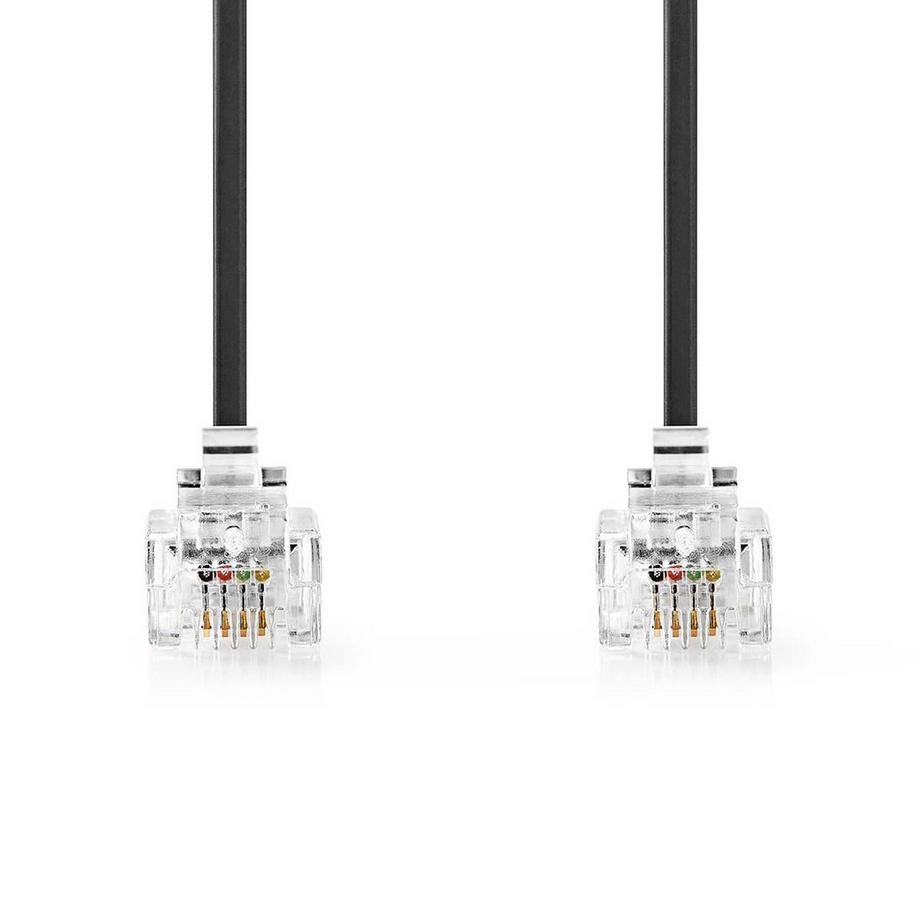 Nedis  Telekommunikationskabel | RJ11 Stecker | RJ11 Stecker | 2,00 m | Kabelaufbau: Flach | Beschichtung: Vergoldet | Kabeltyp: RJ11 | Schwarz 