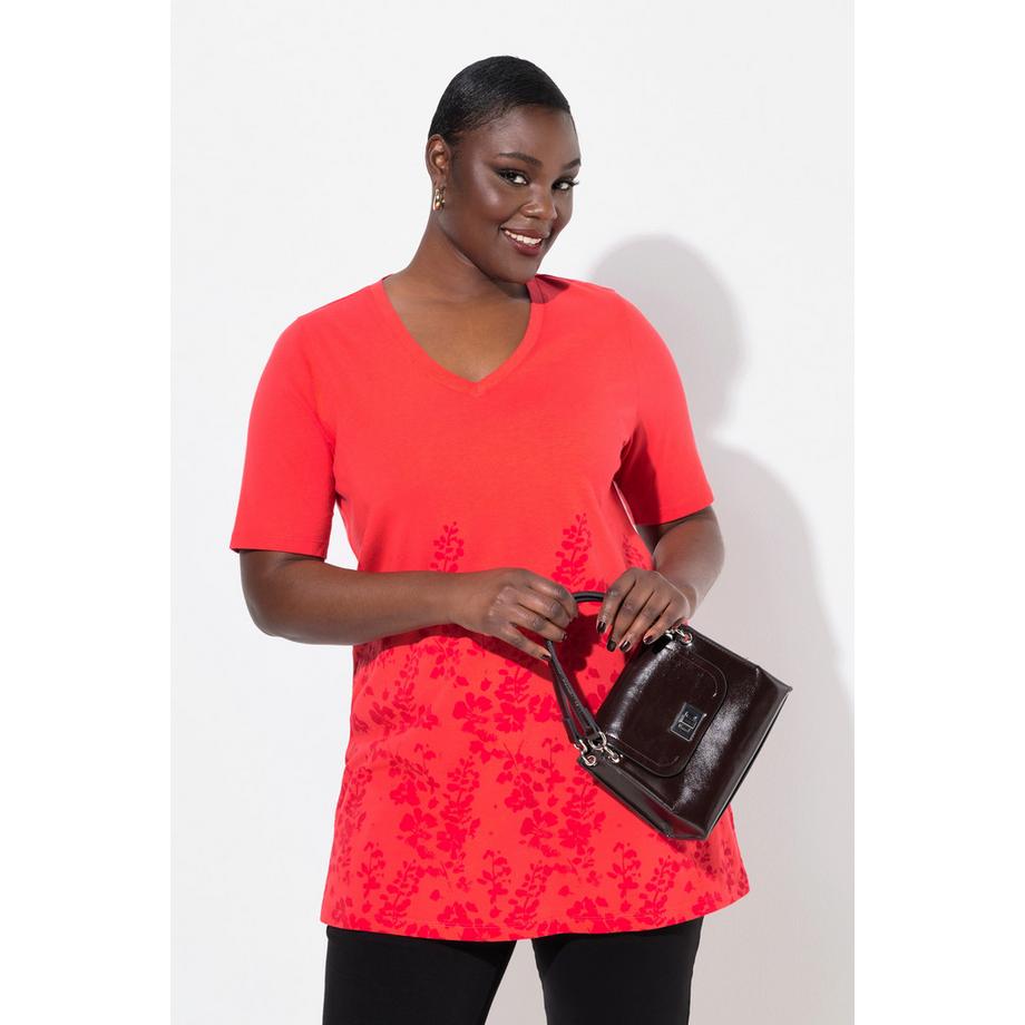 Ulla Popken A-Linie V-Ausschnitt Halbarm Longshirt  