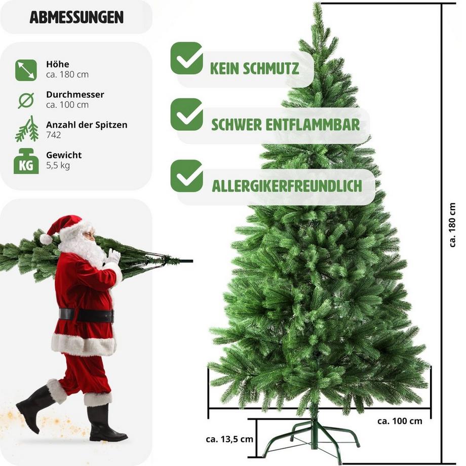 Tectake Weihnachtsbaum künstlich mit Metallständer Spritzguss  