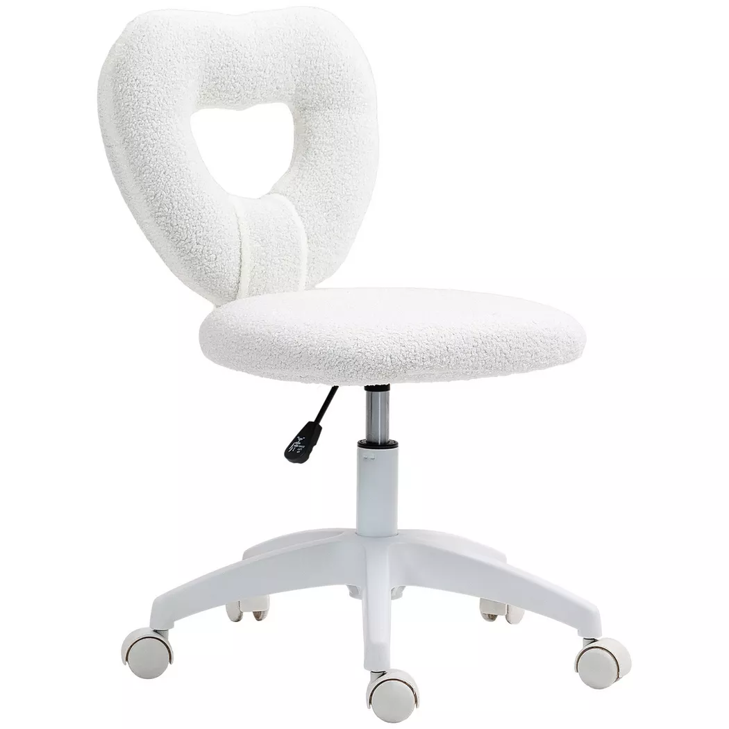 Northio – Schreibtischstuhl Bürostuhl Drehbar Homeoffice Stuhl mit Herzförmige Rückenlehne, ohne Armlehne Höhenverstellbarer Teddy-Fleece Schminktisch für Arbeitszimmer, Weiß Aosom, 56cm