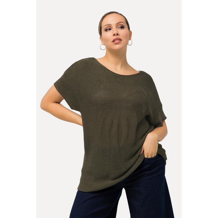 Ulla Popken Pull Oversized Manches Courtes Palmiers Encolure Bateau  