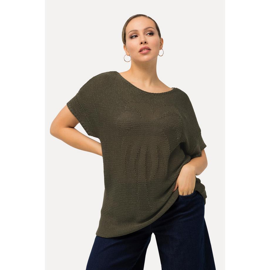 Ulla Popken Pull Oversized Manches Courtes Palmiers Encolure Bateau  