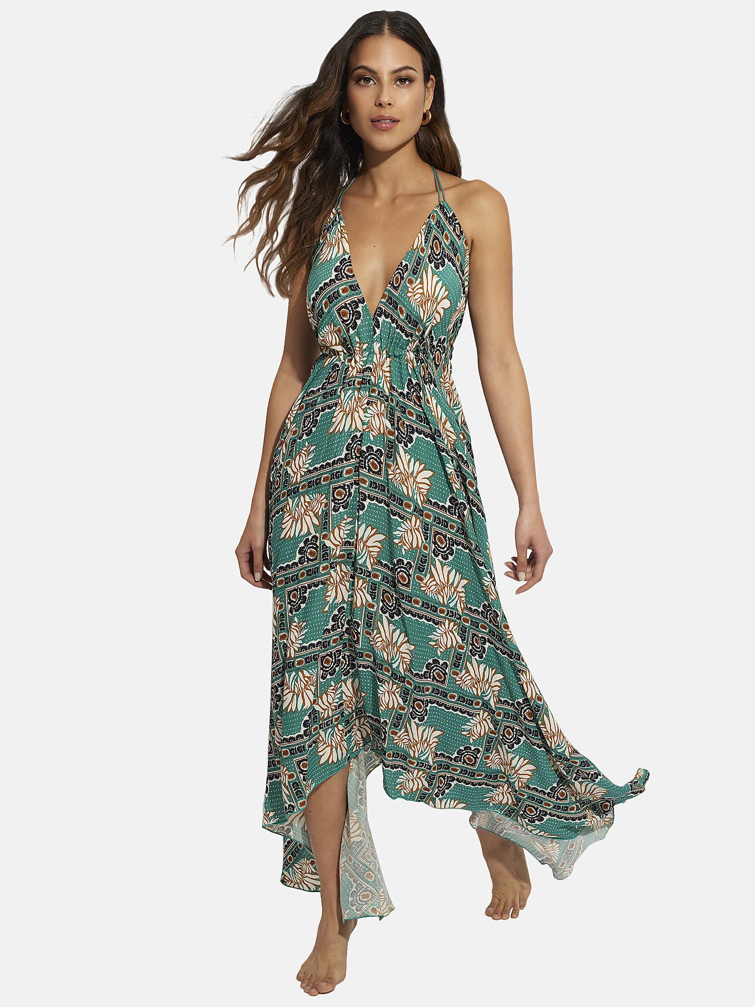 Image of Langes Sommerkleid Mit Neckholder Bari Unisex Grün L