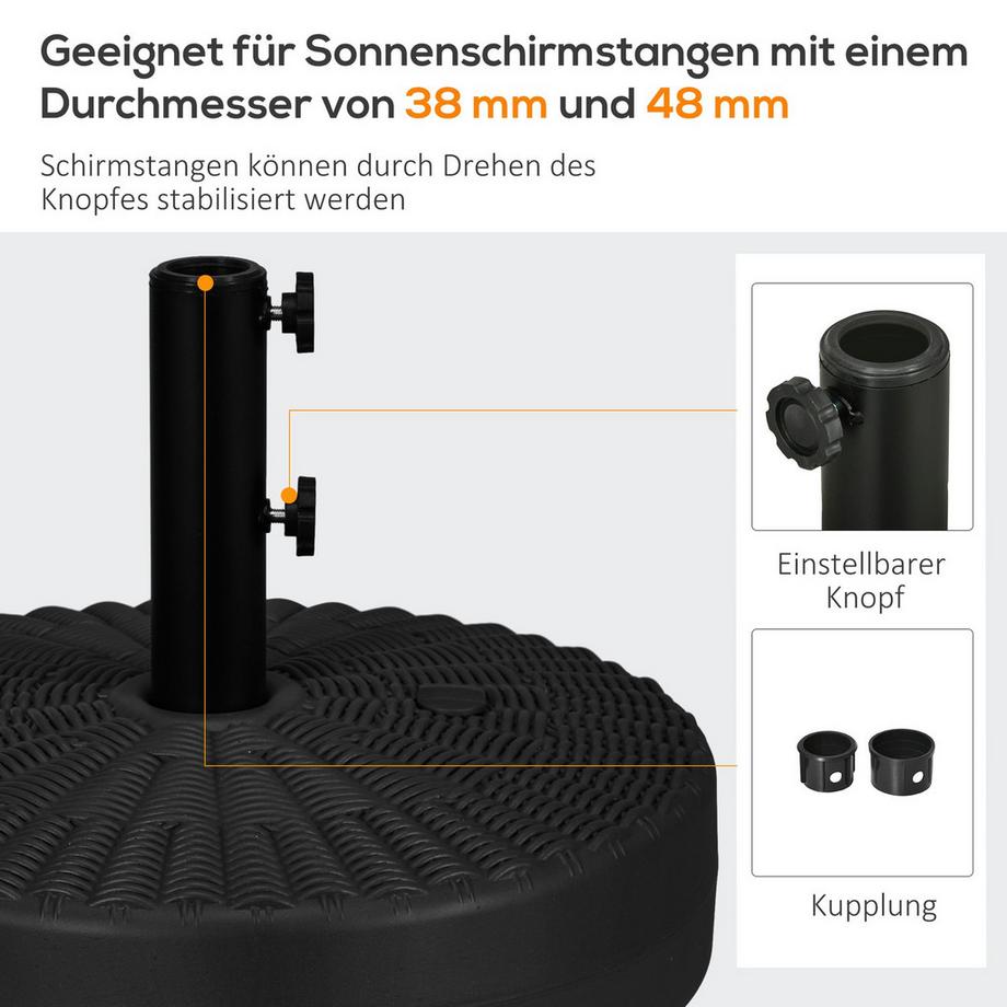 Northio Sonnenschirmständer 29Kg Schirmfuß Für Ø38/48Mm Masten, Rattanoptik, Ideal Für Garten & Balkon, Hdpe, Schwarz, Ø51X36Cm  
