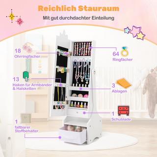 Northix Armoire à bijoux pour enfants 2 en 1 avec miroir pleine longueur et amplificateur. Armoire à miroir à tiroirs, miroir de maquillage blanc  