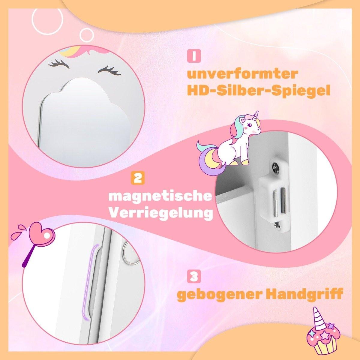 Northix Armoire à bijoux pour enfants 2 en 1 avec miroir pleine longueur et amplificateur. Armoire à miroir à tiroirs, miroir de maquillage blanc  