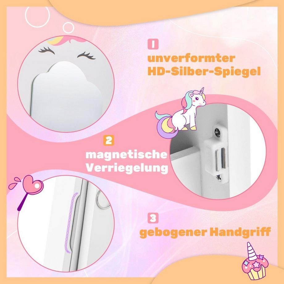 Northix 2 in 1 Kinder Schmuckschrank mit Ganzkörperspiegel & Schublade Spiegelschrank Schminkspiegel Weiß  