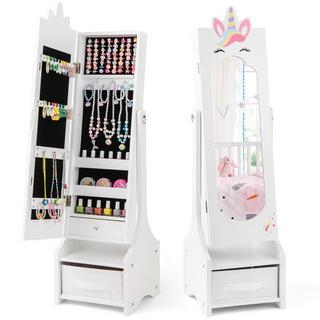 Northix Armoire à bijoux pour enfants 2 en 1 avec miroir pleine longueur et amplificateur. Armoire à miroir à tiroirs, miroir de maquillage blanc  