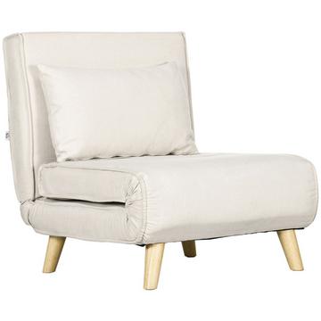 Chaise de couchage, lit pliant avec fonction lit, coussin lombaire, chaise de relaxation pliante aspect lin, dossier réglable, capacité de charge jusqu'à 150 kg, pour salon blanc crème