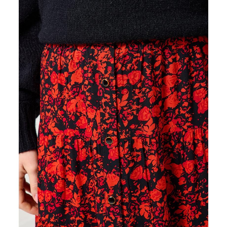 Joe Browns Jupe Longue Fleurie Étagée avec Patte de Boutonnage  