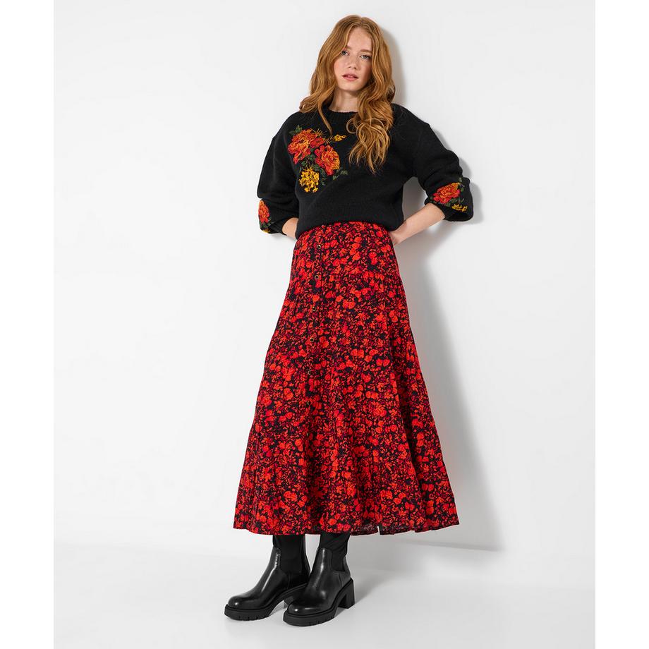 Joe Browns Jupe Longue Fleurie Étagée avec Patte de Boutonnage  