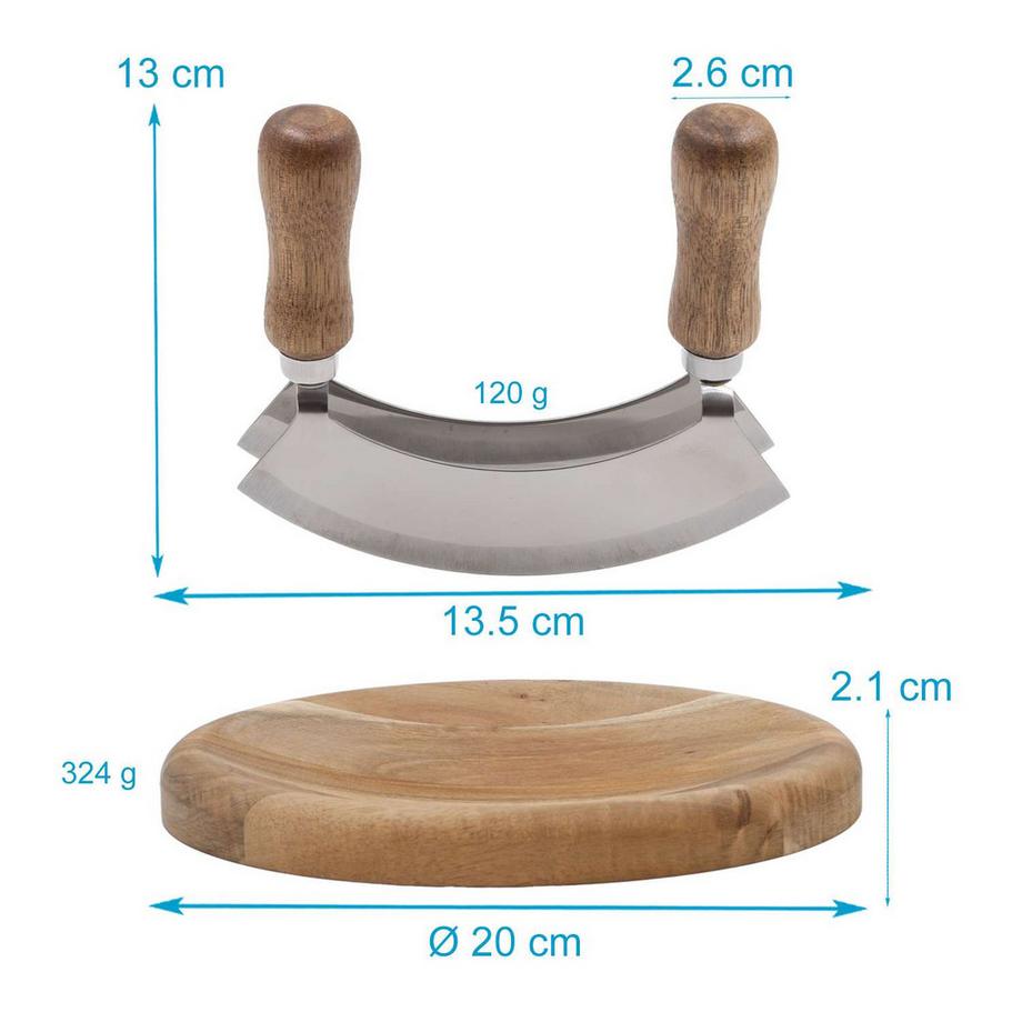 Intirilife Wiegemesser mit Schneidebrett - Kräutermesser  