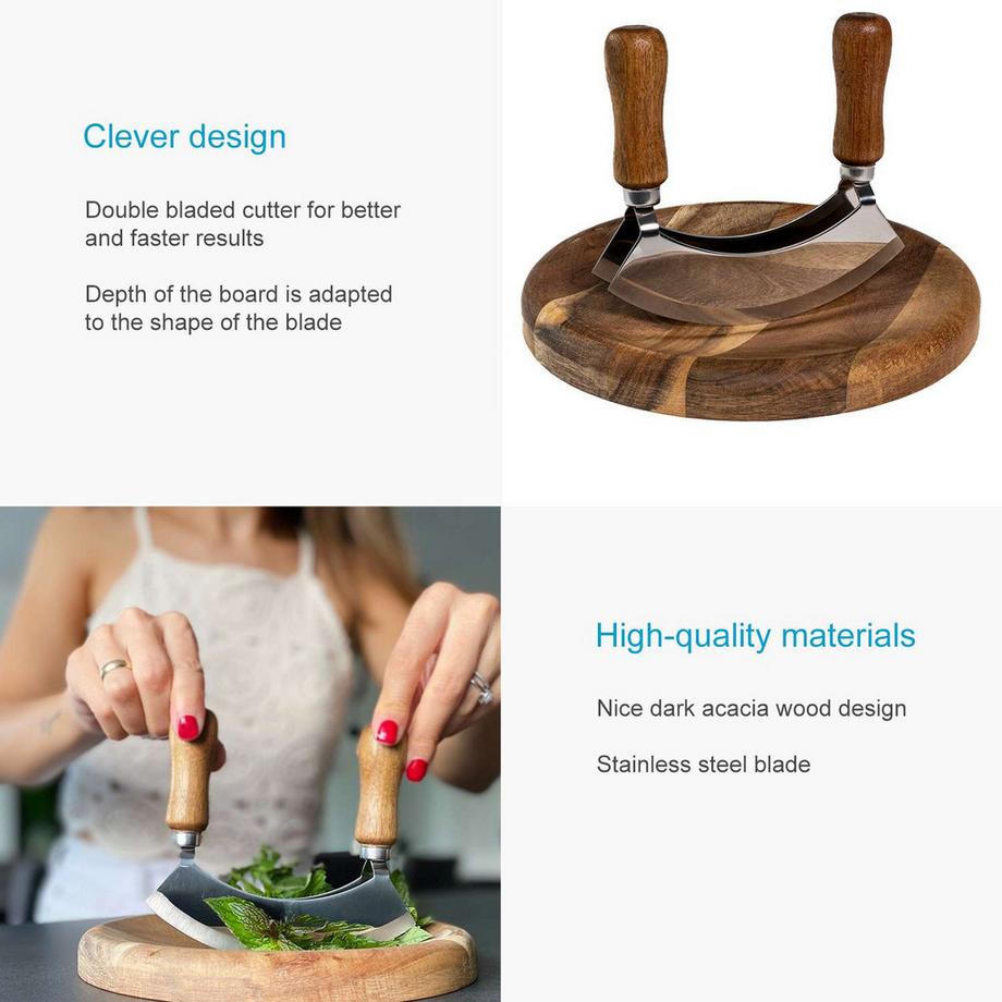 Intirilife Wiegemesser mit Schneidebrett - Kräutermesser  