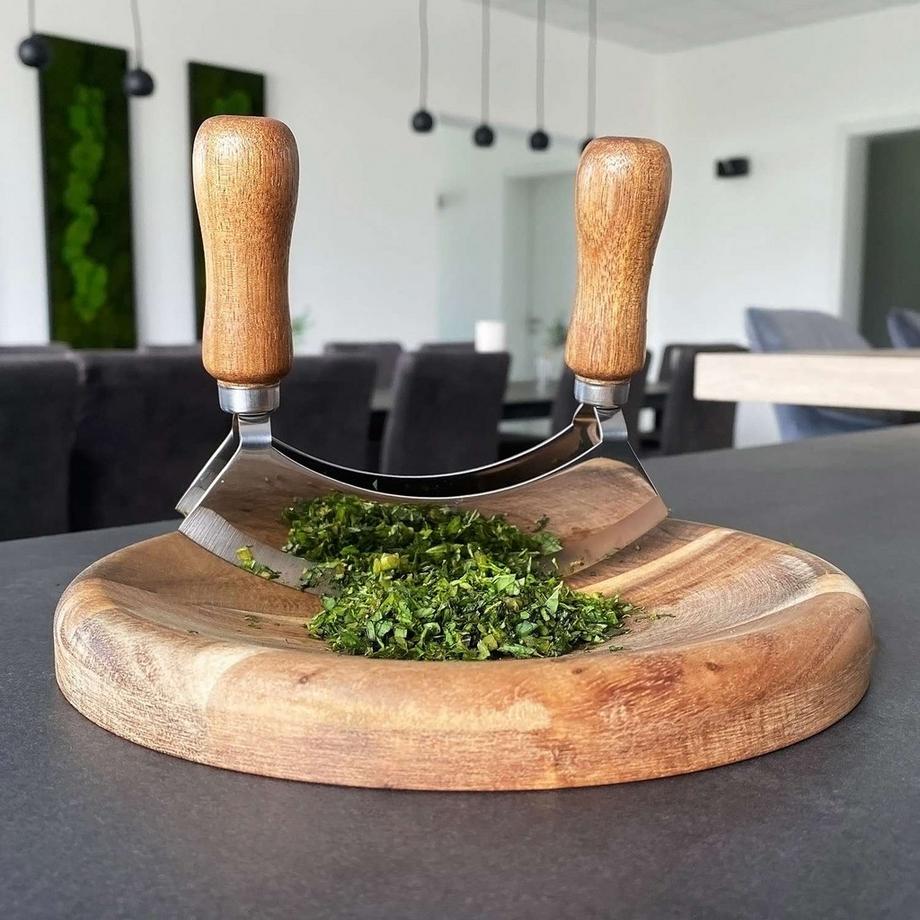 Intirilife Wiegemesser mit Schneidebrett - Kräutermesser  