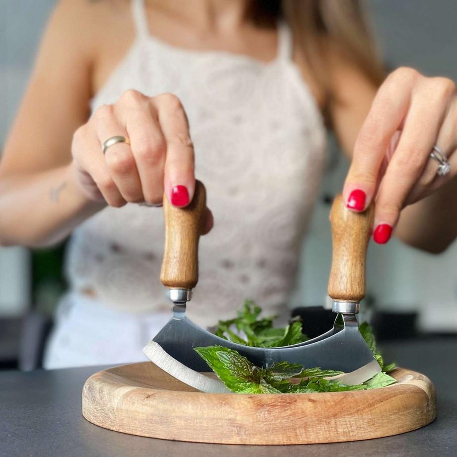 Intirilife Wiegemesser mit Schneidebrett - Kräutermesser  