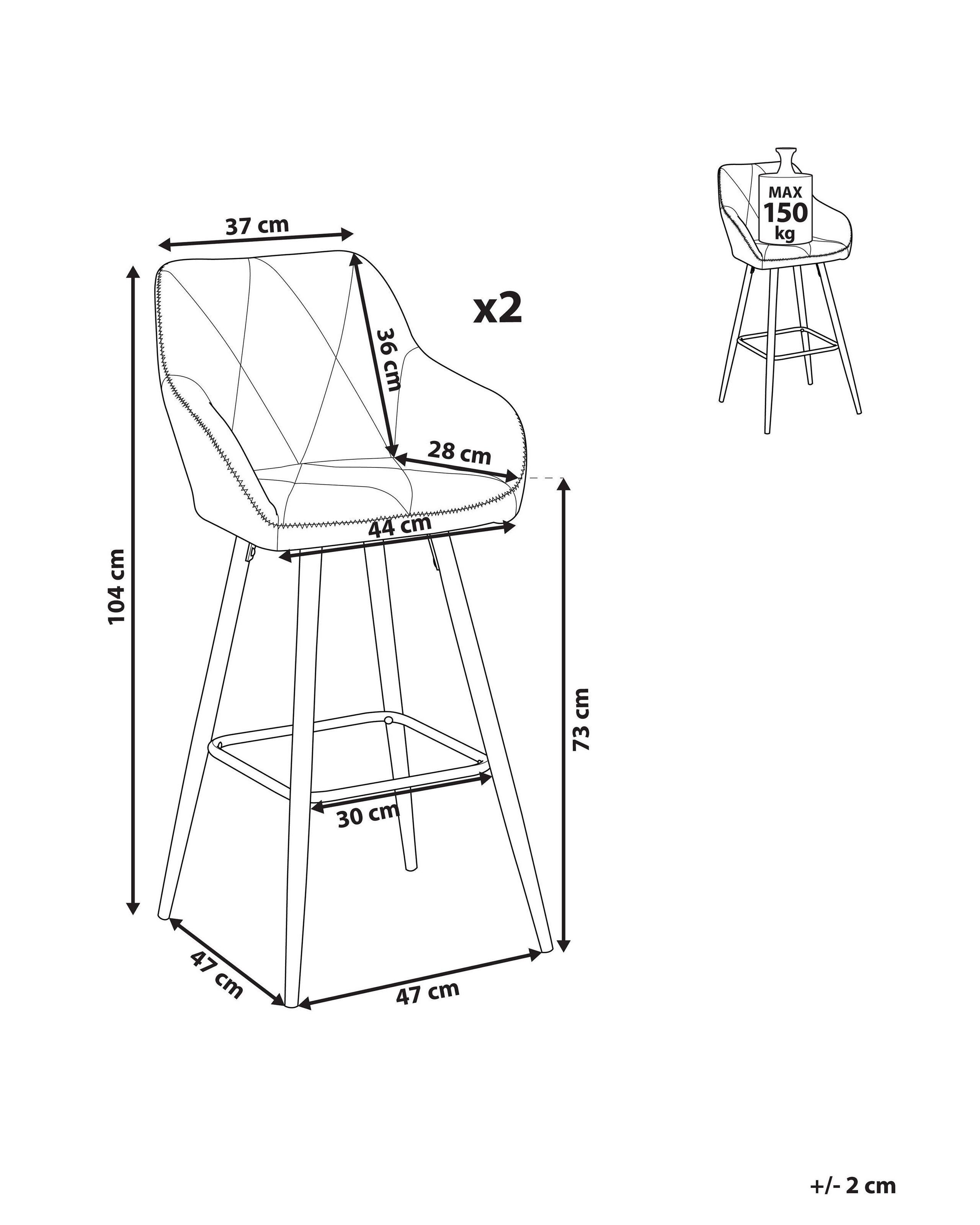 Beliani Lot de 2 chaises de bar en Polyester Rétro DARIEN  