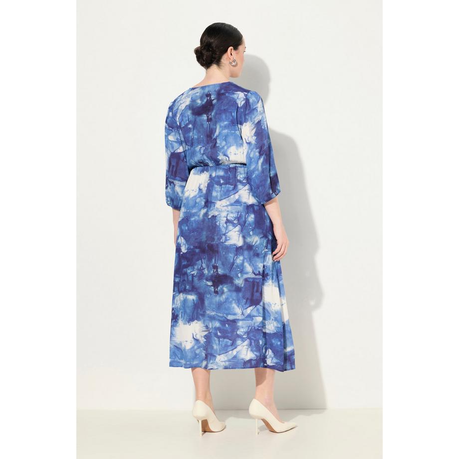 Ulla Popken Maxikleid Batik Wickeloptik V-Ausschnitt 3/4-Arm  