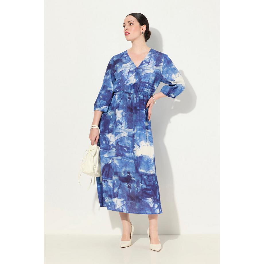 Ulla Popken Maxikleid Batik Wickeloptik V-Ausschnitt 3/4-Arm  