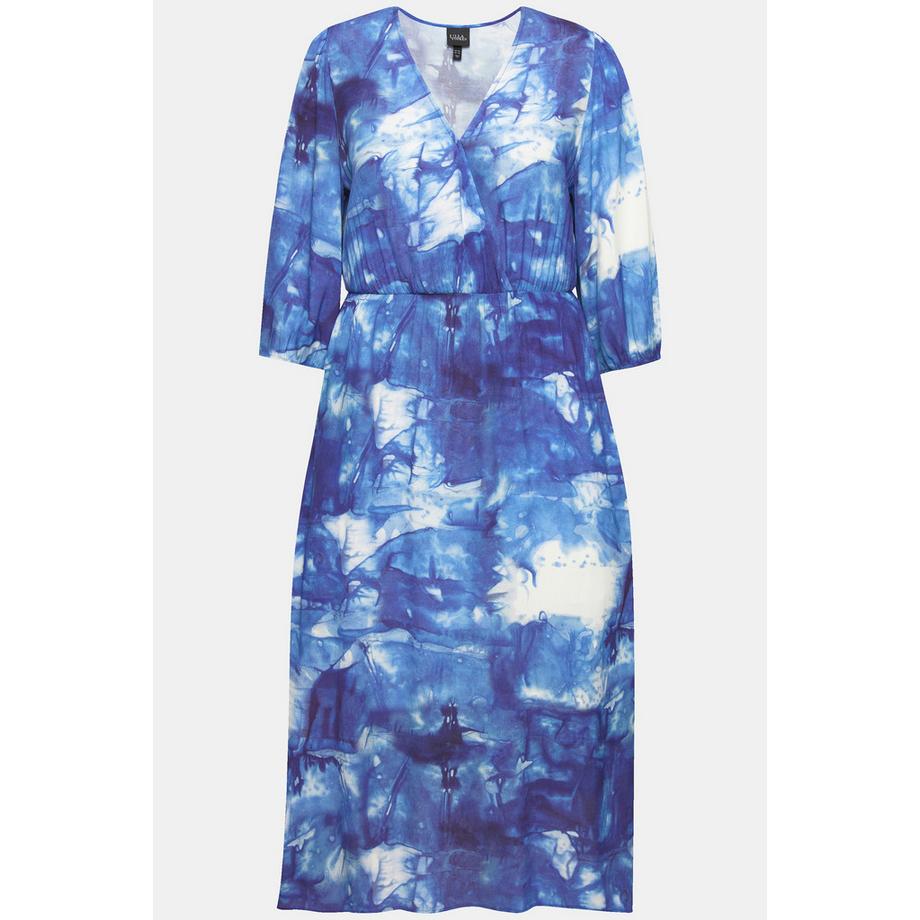 Ulla Popken Maxikleid Batik Wickeloptik V-Ausschnitt 3/4-Arm  