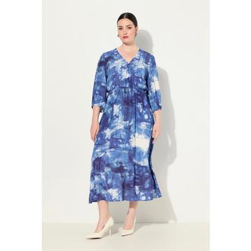 Maxikleid, Batikmuster, Wickeloptik, V-Ausschnitt, 3/4-Arm