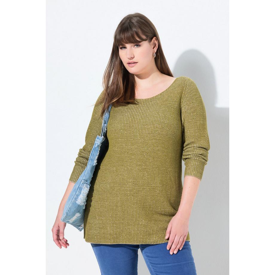 Ulla Popken Pullover Scollo a Barca Maniche Lunghe Cotone Biologico  