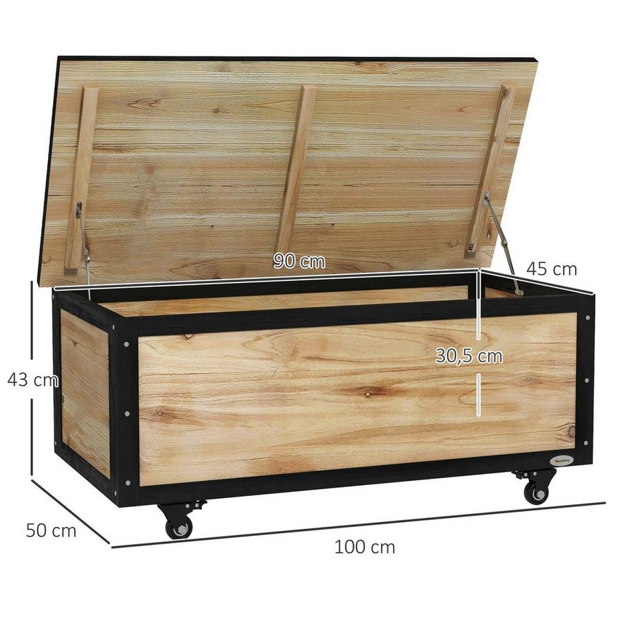 Northio Gartenbox Holz Auflagenbox 121L Aufbewahrungsbox Mit Rollen, Wetterbeständige Aufbewahrungskiste Für Balkon, Terrasse, Natur  