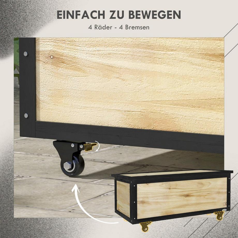 Northio Gartenbox Holz Auflagenbox 121L Aufbewahrungsbox Mit Rollen, Wetterbeständige Aufbewahrungskiste Für Balkon, Terrasse, Natur  