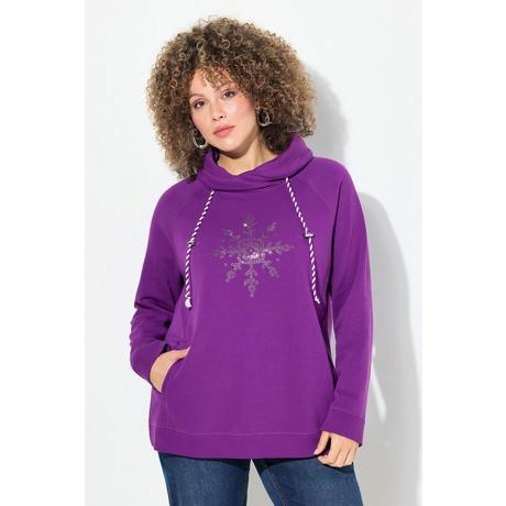 Ulla Popken  Sweat-shirt à col montant et manches longues, poches, flocon de neige 