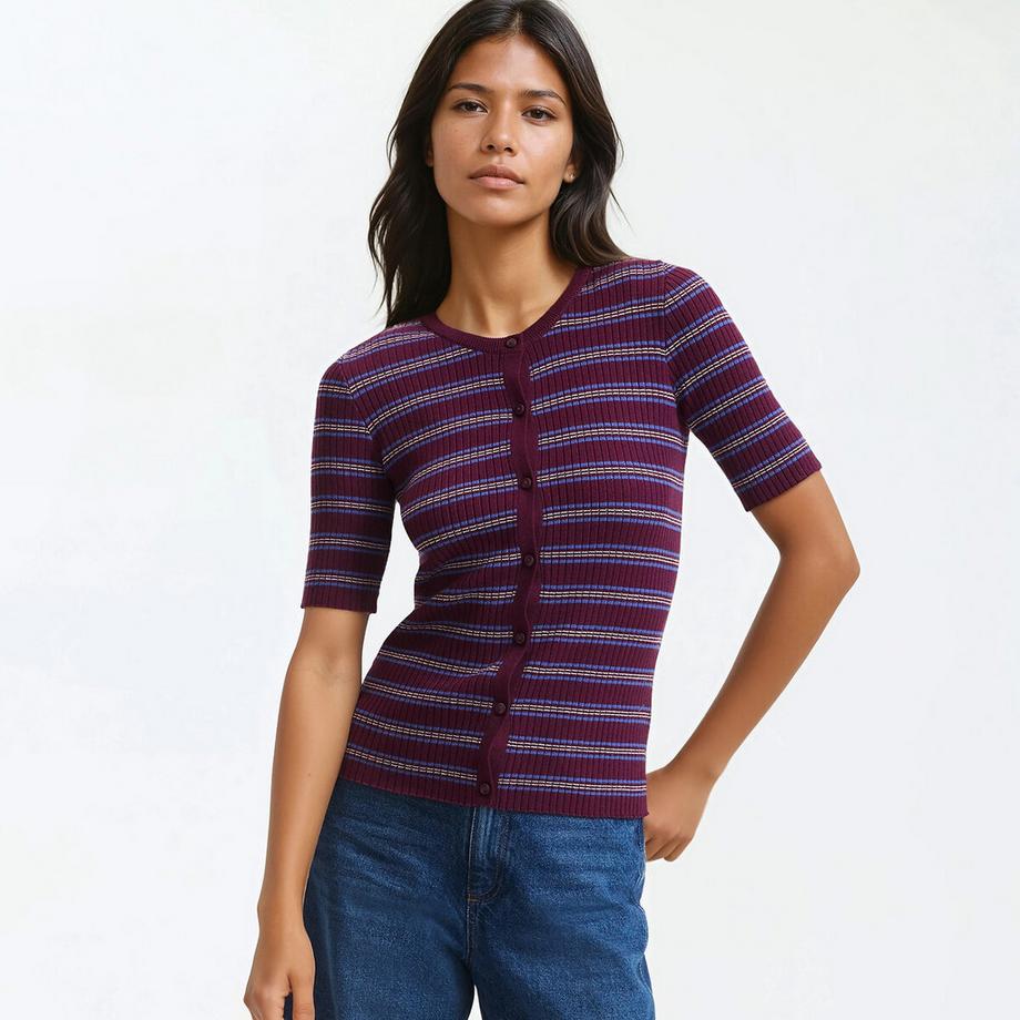 Cardigan rayé manches 3/4