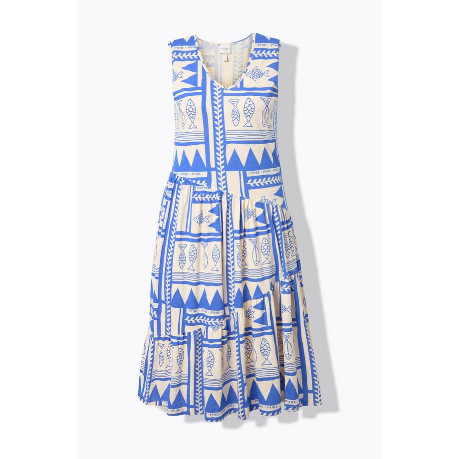 Ulla Popken Abito Midi Jersey Senza Maniche Scollo a V Fantasia Pesci  