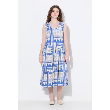 Abito midi dal taglio smanicato in jersey di cotone biologico con pesci e scollo a V