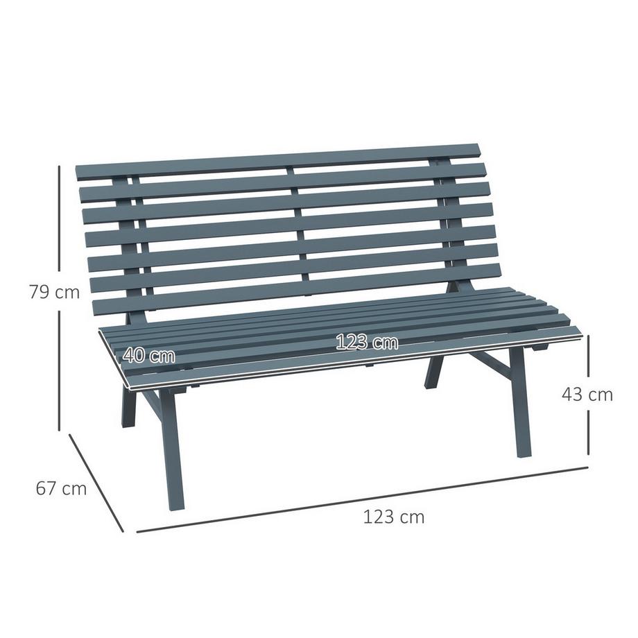 Northio 2-Sitzer Gartenbank Alu, wetterfest Sitzbank, UV-Beständig Gartenmöbel mit Lamellen-Design, Parkbank 240kg belastbar, Balkonbank für Balkon Terrasse, Garten, 123x67x79cm, Blau Aosom  
