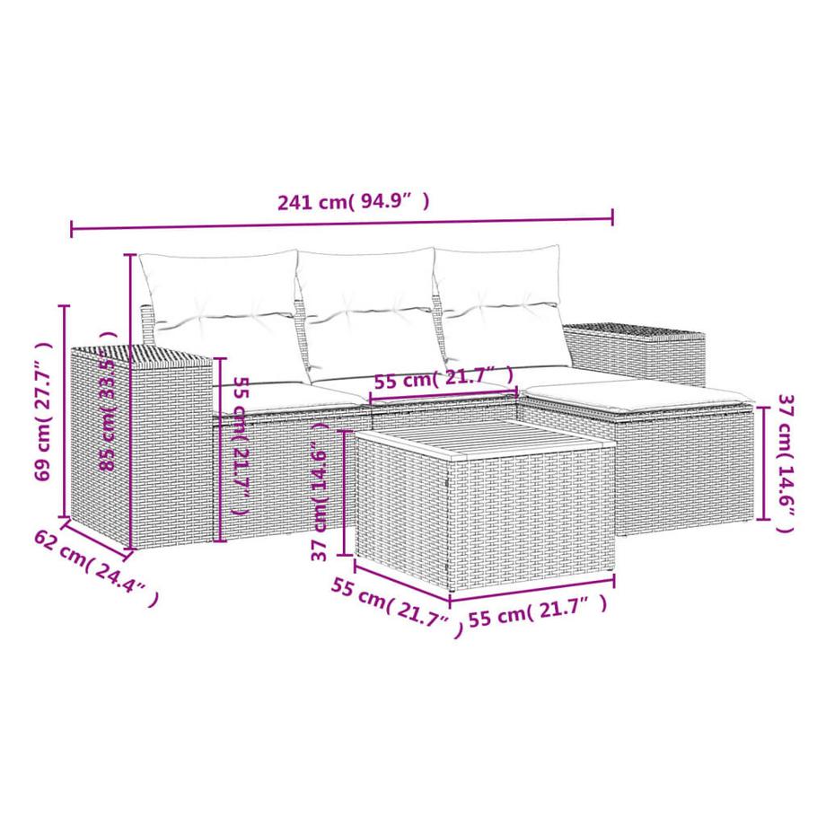 VidaXL Ensemble de canapés de jardin rotin synthétique  